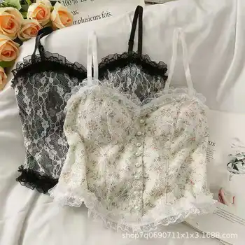 Kadın pamuk iç çamaşırı Seksi Dantel Üst Moda Push Up Konfor Kısa Tank Up Yeni Çiçek Açık Üst Kadın Seksi İç Çamaşırı
