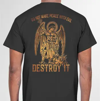 Kötülükle Barışmayın, Onu Yok Edin. Başmelek Aziz Michael T-Shirt Yaz Pamuk O-boyun Erkek T Shirt Büyük Boy Streetwear