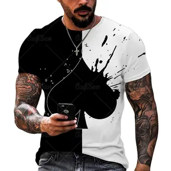 Yaz Polyester Büyük Boy T Shirt Moda Poker Maça Ası Iskambil Kartları 3D erkek T Shirt Sokak Moda erkek giyim Üst