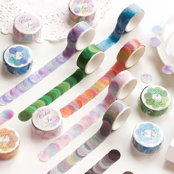 100 adet / rulo Renkli Polka Washi Kağıt Kolaj Yuvarlak Çıkartmalar Bant Nokta Dekorasyon El Hesabı Çıkartmalar