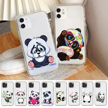 YNDFCNB Panda Telefon Kılıfı için iPhone 14 13 12 11 Pro Max Mini X Xs XR 6 7 8 Artı SE 2020 Şeffaf Kılıf