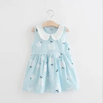 2021 Pamuk Keten Kızlar yaz elbisesi çocuk oyuncak bebek Yaka Yelek Çocuklar Kolsuz Çiçek Prenses Bebek Giysileri Sarı Mavi 1-6 Y