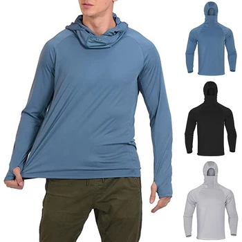 Erkek Hoodie T-Shirt İnce Çabuk kuru Gömlek Uzun Kollu Açık Balıkçılık Yaz Üst Güneş Cilt Koruma kapüşonlu eşofman üstü Erkek