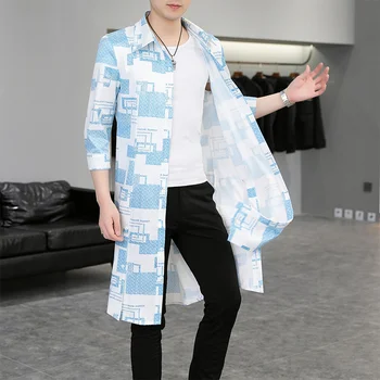 3XL 4XL Yaz erkek rüzgarlık ince Çin tarzı gevşek uzun over-the-diz ceket 7 puan orta kollu ceket trendi pelerin