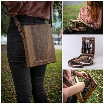 Ressam askılı çanta Taşınabilir Ahşap kutu Mandallı Sanat Oluşturma Kroki Şövale Yazma Standı Boyama Fırçaları Tutucular Organizatör