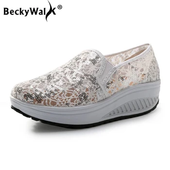 BeckyWalk Bahar Kadın Flats Kadın Platformu Sneakers Bayanlar Creepers Nefes Örgü Ayakkabı Kadın Ayakkabı yürüyüş ayakkabısı WSH2928