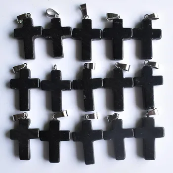 2020 moda Sıcak Satış doğal Siyah Oniks Taş Çapraz charms kolye takı yapımı için 50 adet / grup Toptan ücretsiz kargo