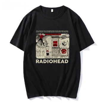 Radiohead T Gömlek Vintage Hip Hop Rock Grubu T-Shirt Unisex Müzik Hayranları Komik Baskılar erkek Kısa Kollu %100 % Pamuk Harajuku Tees