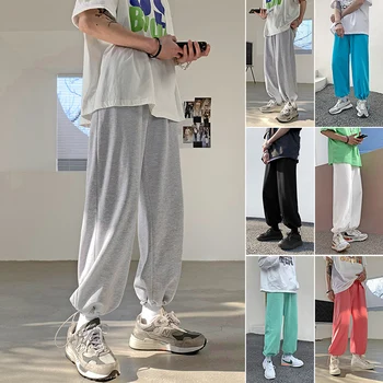 Erkekler Japon Streetwear 6 Renkler Katı Sweatpants 2023 Erkek Siyah Joggers Pantolon Erkek Kore Hip Hop Harajuku eşofman altları