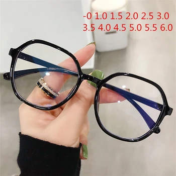 -1.0 1.5 2.0 2.5 ila 6.0 Bitmiş Miyopi Gözlük Kadın Erkek Plastik Poligon Gözlük Siyah Şeffaf Öğrenciler Kısa görüşlü Gözlük