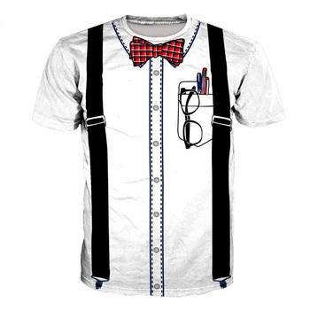Sahte Önlük papyon Gözlük Kalemler Baskılı 3D T-shirt Tee Erkekler Kadınlar Hip Hop Beyaz T-shirt Hipster Streetwear Erkek Tshirt Giyim 6XL