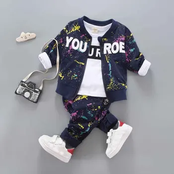 Erkek bebek Giyim Seti Pamuk Bahar Sonbahar Ceket + Pantolon + T-Shirt 3 Adet Çocuk Giyim Çocuk Giysileri Takım Elbise Yenidoğan Kıyafet 1-4