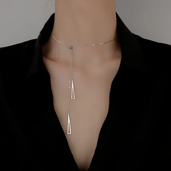 Moda Yeni Titanyum Çelik Solmayan Geometrik Püskül Kadın Kolye Basit Mizaç Uzun Kısa Zincir Klavikula Zincir Takı