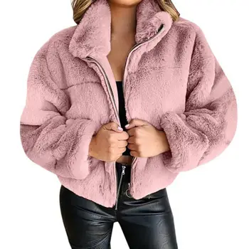 Kış Kadın Hoodie Sıcak Uzun Kollu Sıcak Ceketler Ceket Düz Renk Fermuar Faux Kürk Sıcak Yaka Uzun Kollu Ceket Faux Kürk ceket