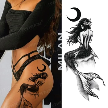Güzel seksi mermaid Su Geçirmez Geçici Dövme Etiket Gül Ay Alfabe Geometrik Kafatası Dövme Flaş Sahte Dövme Erkekler Kadınlar