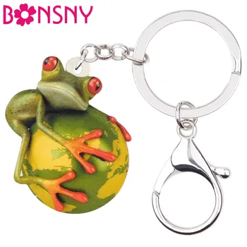 Bonsny Akrilik Sevimli Kurbağa Toprak anahtar zincirleri Anahtarlıklar Tutucu Karikatür hayvan figürlü mücevherat Hediye Kadınlar Kızlar Gençler Için Çanta Çanta Kolye