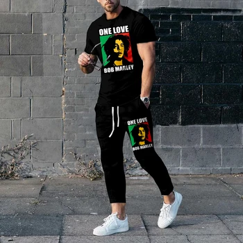 Yeni Varış BoB Marley erkek Pantolon Eşofman 2 Parça Set Baskılı Yaz Kısa Kollu T Gömlek + Uzun Pantolon Sokak Unisex Giyim