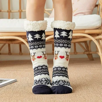 Sevimli Noel Çorap Kadın Kış Kalın Sıcak Yumuşak Elk Karikatür Kız Yeni Yıl Ev Kapalı Uyku Halı Zemin Kar Çorap Terlik