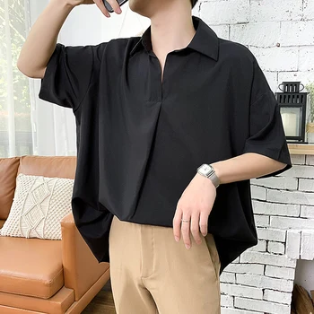 2020 Yaz erkek Yeni Desen Kısa Kollu Serin Gömlek Fransız Manşet Marka Giyim Moda Gevşek Düz Renk Gömlek Büyük Boy M-5XL
