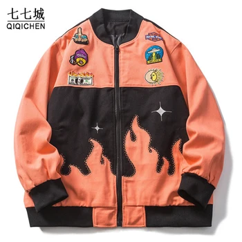 Erkek Patchwork kolej ceketi Işlemeli Yama Sokak Gevşek Japon Pamuk Ceketler Kadın Kolej Tarzı Bombacı Ceket Dış Giyim Yeni