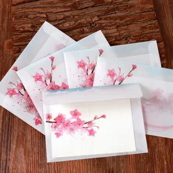 5 adet Vintage Şeftali Çiçeği Kağıt Zarf Kartpostallar Tebrik Kartı Kapağı Kawaii Kırtasiye Kağıt Torba Düğün Zarflar