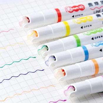 Sevimli 6 Renkler Kalp Çiçek Nokta Çizgi Şekilli Vurgulayıcı Kalem Rulo Ucu Eğrisi Liner Marker Kalem Çok Renkli Floresan Kalem