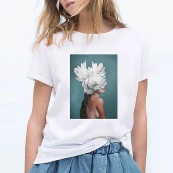 T Shirt Üst Kadınlar için Çiçek Baskı 90s Rahat Yaz Bayan Grafik T Shirt dişi t parça T-Shirt Kızlar için Kısa Kollu O Boyun