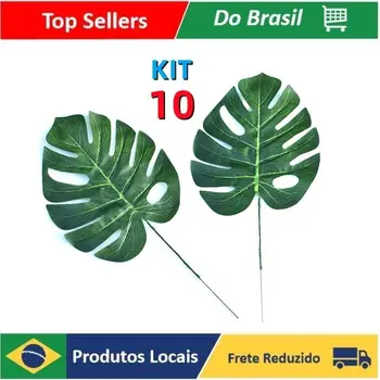 KIT 10 Folha Artificial Verde Planta, Folhas Artificiais Para Decoração