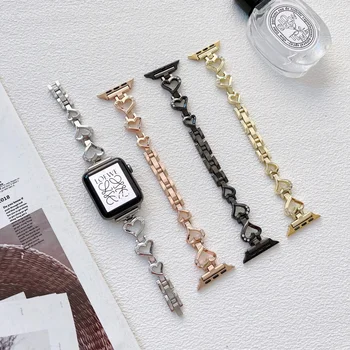 Fhx-14B için Uygun Apple watch 7 6 5 4 se kayış moda kadın metal kalp tipi elmas kakma kayış