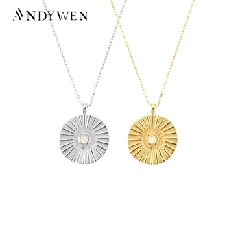 ANDYWEN Yeni 925 Ayar Kolye Kolye Moda Gümüş altın madalyonlar Süt Zirkon Taşlar Kadınlar Güzel Zincir Takı 2020 Parti Kaya