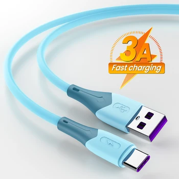 3A Hızlı Şarj Tipi C Kablo USB C Sıvı Yumuşak Silikon Veri Kablosu İçin Huawei Xiaomi / 1 / 1 5 / 2M Cep Telefonu USB-C Şarj Kablosu
