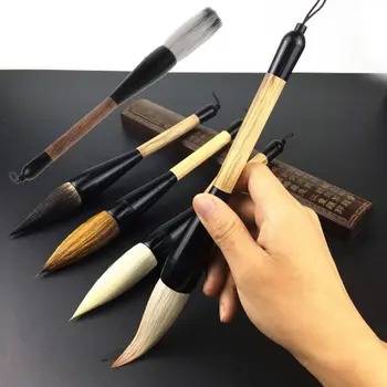 Büyük Çin Kaligrafi Boya Fırçası Keçi Kılı Bambu Şaft Esnek 5 Stilleri Boyama Aracı hediye için