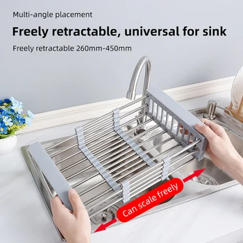 Mutfak Buzdolabı Tepsisi Geri Çekilebilir paslanmaz çelik lavabo süzgeci Drenaj Sebze Meyve Süzgeç Sepeti Raf Depolama Araçları