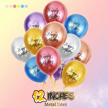 Metal Balonlar 12 inç Mutlu Doğum Günü Partisi Süslemeleri Balony Krom Lateks Balon Düğün Dekor Noel Pastel Globos Balon