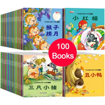 100 Kitap Klasik çocuk Yatmadan Hikaye Kitabı Erken Kitap Eğitim Çocuklar İçin Çin Çince Pinyin Resim Yaş 0-8 Bebek Komik