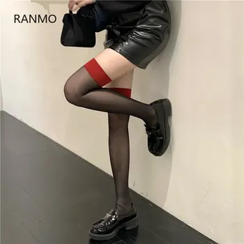Seksi Şeffaf Çorap Erotik İç Çamaşırı 5D Moda Ultra İnce Renk Engelleme Çorap Siyah Kırmızı Lalita Çorap Gotik Elbise