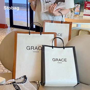StoBag 10 adet Yeni dokunmamış Kadın Alışveriş Çantası omuzdan askili çanta Büyük Moda Kumaş Kullanımlık Hediye Depolama Özel Logo (Ekstra Ücret)