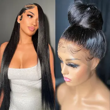Düz Dantel ön peruk 13x4 360 Tam Dantel Frontal İnsan Saçı Ön Koparıp Peruk Siyah Kadınlar İçin Brezilyalı 40 uzun saç postişi peruk