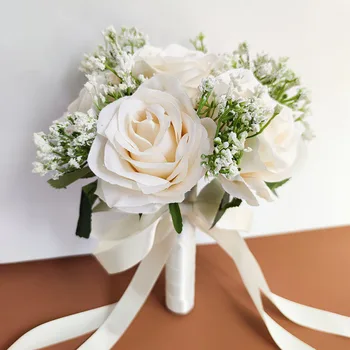 Fildişi Düğün Buket Gelin Nedime yapay çiçekler Gül Gypsophila Gelin Buketi Mariage Buket Düğün Aksesuarları