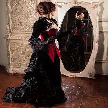 Prenses Siyah Ve Kırmızı Gotik Gelinlik Korse Ortaçağ Victorian Steampunk Ülke Gelinlik Sevgiliye Kraliçe Ceket