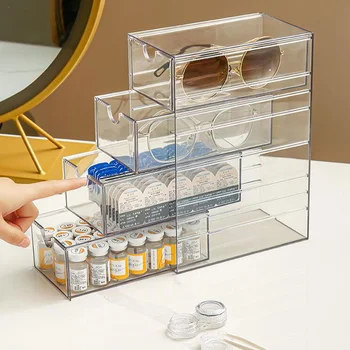 4 katmanlı Plastik Çekmece saklama kutusu Şeffaf Toz Geçirmez Gözlük Kozmetik Masaüstü Kırtasiye Depolama Rafı