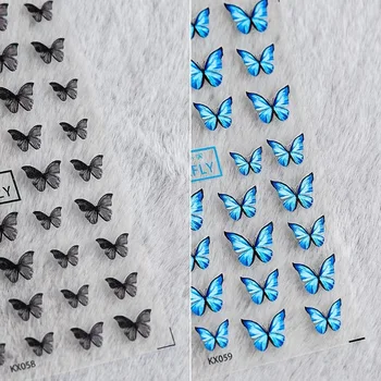 Yeni Zanaat Etiket 5D Tırnak Sanat Etiket Ultra ince Siyah / Mavi Kelebek Tırnak Sanat dekorasyon çıkartması