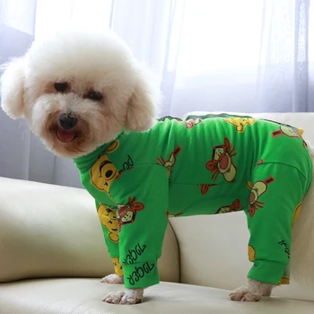 Pet Köpek Tulum %100 % Pamuk Köpek Giysileri Ince Baskılı Tulum Korumak Göbek Pijama Küçük Köpekler Chihuahua Kaniş Ev Giyim