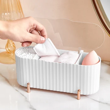 Yeni Masaüstü Kozmetik saklama kutusu Toz geçirmez Makyaj Organizatör Pamuk Pedleri Temizleme Bezi Güzellik Yumurta Tutucu Banyo Takı Organizatör