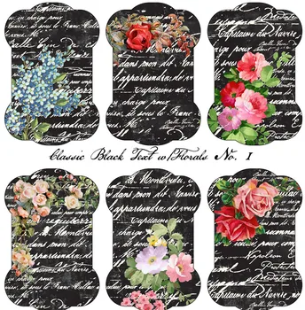 6 Adet / paket Retro Siyah Çiçekler Kelimeler Vintage Sticker DIY Craft Scrapbooking Albümü Önemsiz Dergisi Dekoratif Çıkartmalar