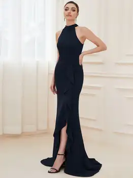 Zarif Gece Elbisesi Uzun Kolsuz Kapalı Omuz Kat Uzunlukta Elbise 2023 Hiç Güzel Basit Balo Şifon Kadın Elbise