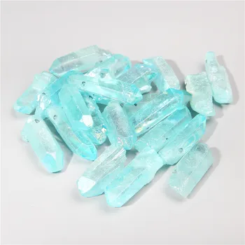 10 adet Şeffaf mavi Çubuk Ham kristal Kuvars sopa noktası Sopa Boncuk gevşek Küme kristal boncuklar kolye kolye hediyeler toplu