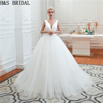 H & S GELIN Basit gelinlikler 2019 Saten balo cüppe şeklinde gelinlik Tül gelin elbise Beyaz düğün elbisesi vestido de noiva