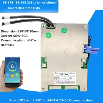 16S 48V 17s 18s 19s 20s 72V akıllı Bluetooth BMS ile 30A 40A 50A 60A Sabit Akım ve UART RS485 İletişim