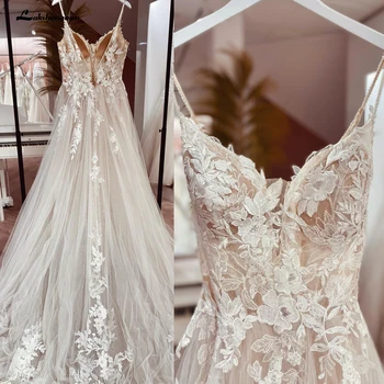 Lakshmigown Spagetti Sapanlar Dantel düğün elbisesi 2022 Aç Geri Sivil Gelin Bohemian Gelinlikler Vestidos de Nova